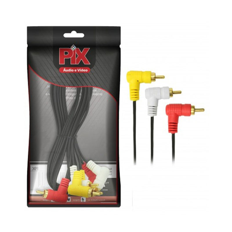 CABO RCA (3 RCA-M X3 RCA-M) (1,8M) (PRETO)(90 GRAUS)018-0078
