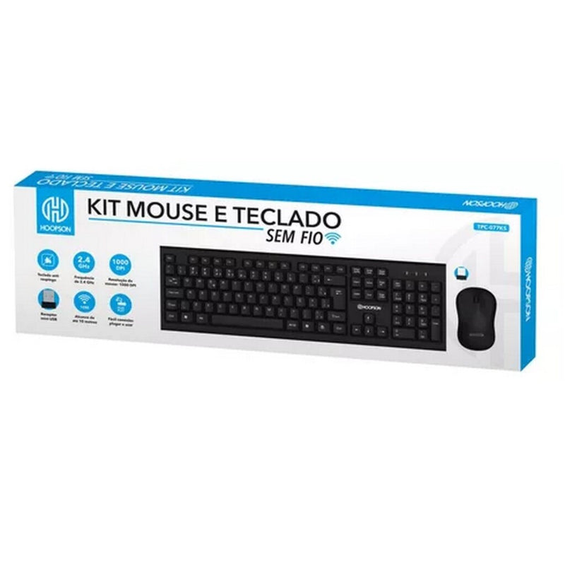 KIT (TECLADO+MOUSE)(SEM FIO)(PRETO)(HOOPSON)(TPC-077KS)